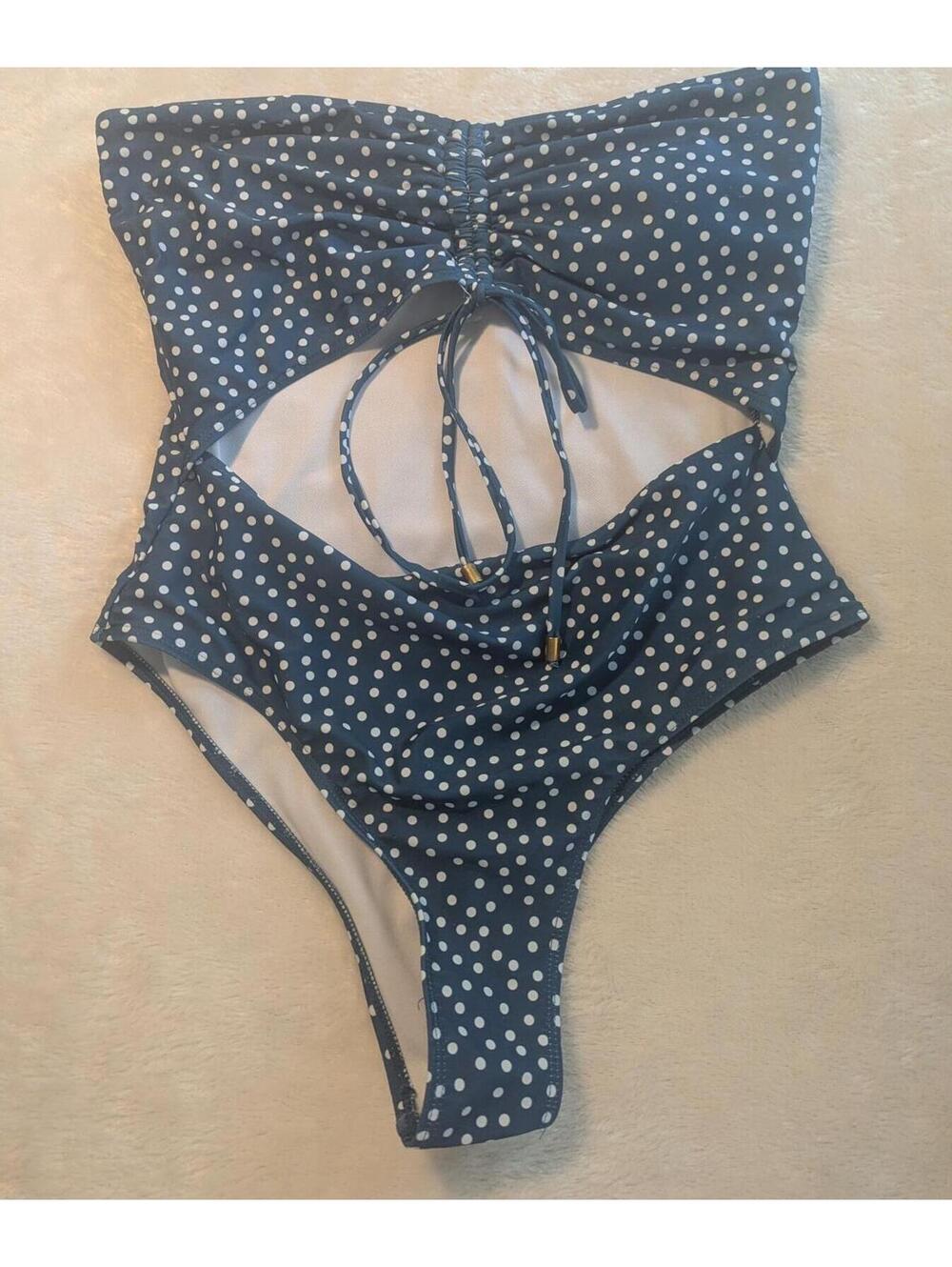 Blue Polka Dot One-Piece Swimsuit with Cut-Out Detail